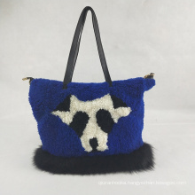 China factory wholesale Women Luxury Designer Handbag lamb fur handbag dog design fashion handbag
